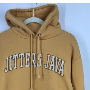 Lakeshirts "Jitters Java" Mustard Yellow Graphic Pullover Hoodie Cozy Lounge